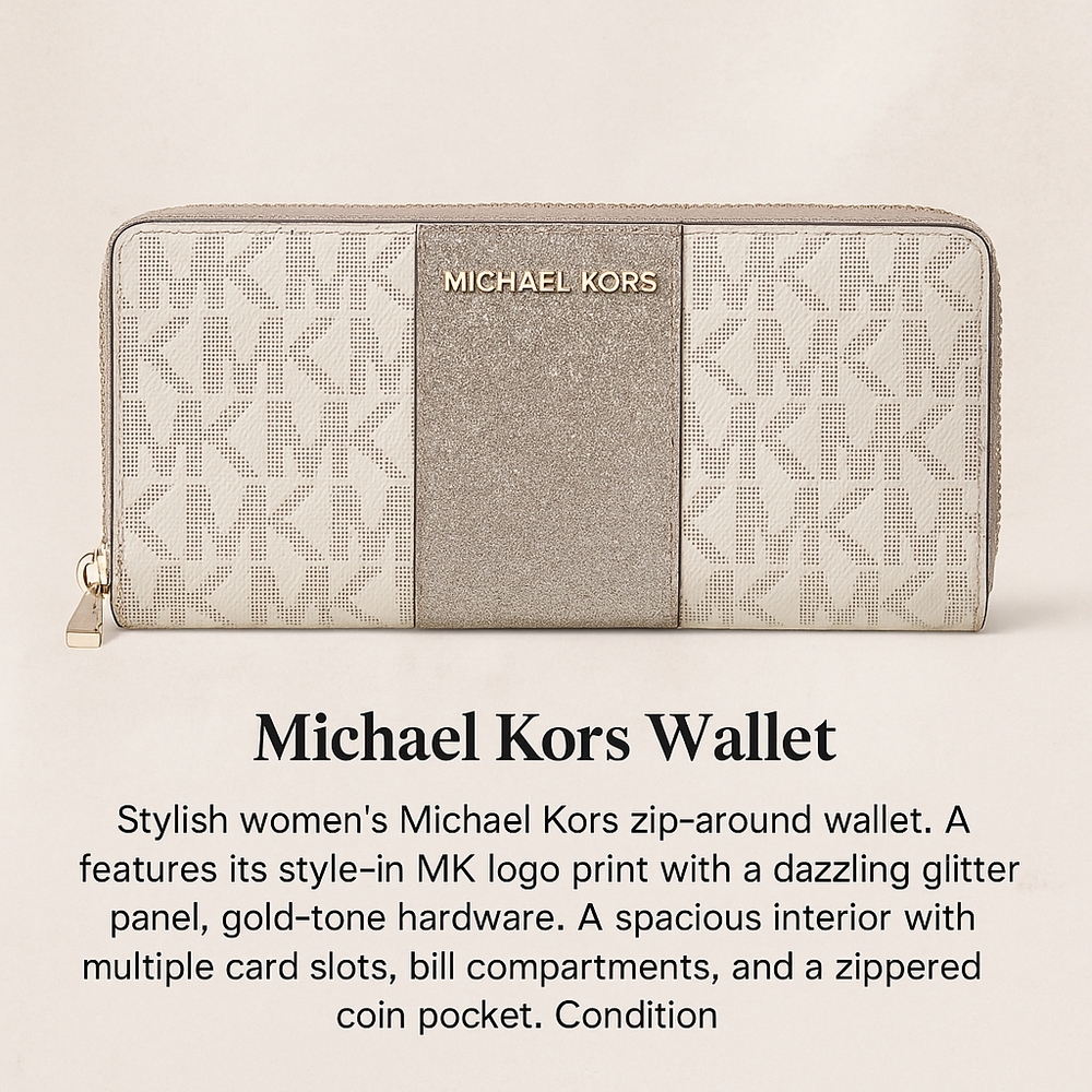 Michael Kors Gray and Gold Wallet with Signature MK Monogram